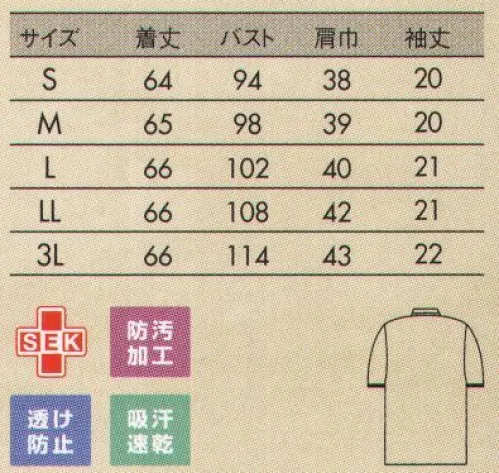 住商モンブラン 32-0007 ニットシャツ（レディス・半袖） 丸襟にギンガムチェックをあしらった、上品な愛らしさ。フェイスラインをすっきり見せる襟と前立ての配色アクセント。二の腕をすっきり見せる袖口の配色。両脇ポケットつき。内側の配色がさりげないアクセント。モイステックス鹿の子ベンベルグと機能性ポリエステルを組み合わせた、呼吸する素材。生地裏面にベンベルグ繊維を多く配置することで、吸湿性、放湿性、速乾性において優れた快適素材です。ドライな着心地、サラサラ快適、コットン由来の優しさ、しっとりとした肌ざわり、イージーケアでいつもキレイ、UVケアでお肌を保護。 サイズ／スペック