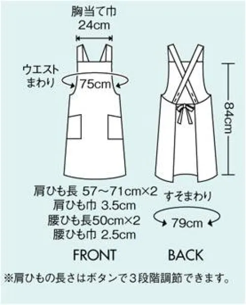 住商モンブラン 5-890 エプロン（男女兼用） RETAIL HACCP TOUGH SERIESベーシックな胸当てタイプ、サロンタイプも、タフ素材を採用。定番のエプロンも、タフ素材で3色カラー展開。濃色でも消毒や洗濯に強く、きれいが長持ちするから、お客様の前に出るときも安心です。 サイズ／スペック