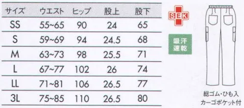 住商モンブラン 72-031 ニットカーゴパンツ（レディス） 動きやすく、コーディネート力も優秀なニットパンツ。ウエストはゴム＋内ひもで着心地がラク。ひざ部分は生地が二重に、ひざの保護と形態安定。サイドのパイピングが脚長効果を発揮。 サイズ／スペック