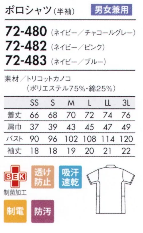 ユニフォーム1 住商モンブランの半袖ポロシャツ 72 480