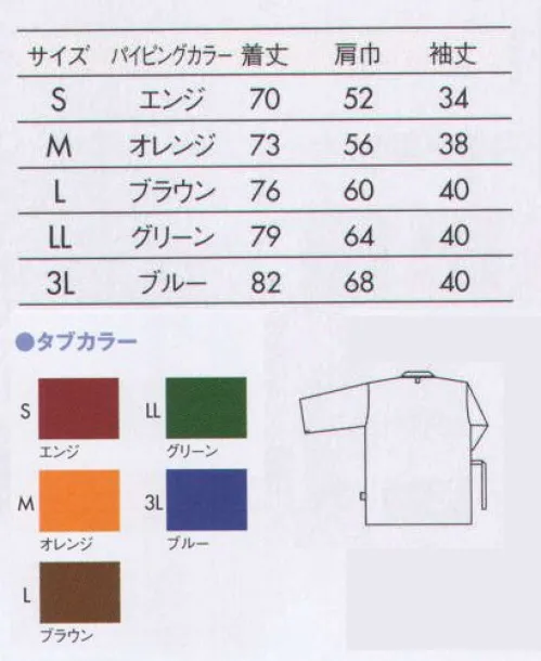 住商モンブラン 79-507 検診衣（男女兼用・8分袖・上衣） 検査から療養まで、気持ちを和らげるウェア。高機能な素材で、着心地のいいペイシェントウェアを揃えました。洗濯に耐えうる強度、耐久性のほか速乾性も抜群です。高級感漂う、落ち着いたプレミアムカラー。タブの色をかえてサイズ分けしています。(パイピングは色分けしていません。)●畳んだ状態やハンガーに掛けた状態でも認識しやすいサイズタブ。上衣は内襟、後ろ襟、左裾の3箇所、パンツは左腰、左裾の2箇所についています。●胸元がはだけにくい、2箇所の内紐。結び目をまちがえにくいよう上と下の紐色をかえています。 サイズ／スペック