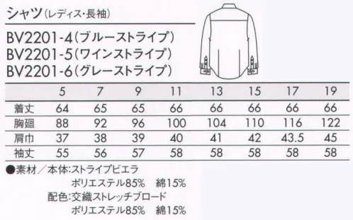 住商モンブラン BV2201-4 シャツ（レディス・長袖） トラッド感漂う、さわやかなブルーストライプ。 サイズ／スペック