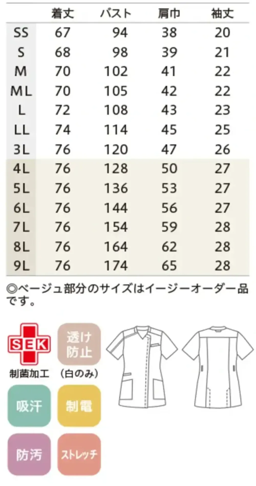 住商モンブラン MS003-5253 スクラブ（半袖） サイズ・スペック