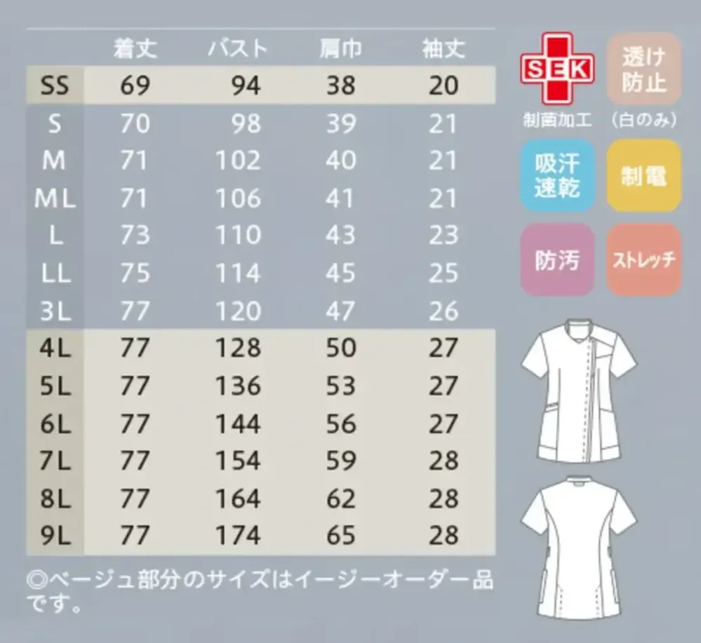 住商モンブラン MS007-2291 スクラブ（半袖） サイズ・スペック