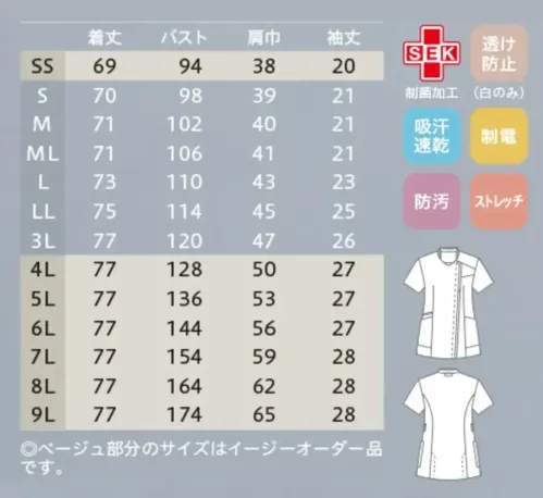 住商モンブラン MS007-2291 スクラブ（半袖） サイズ／スペック