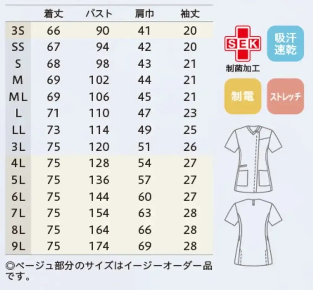 住商モンブラン RS001-3383 スクラブ（半袖） サイズ・スペック