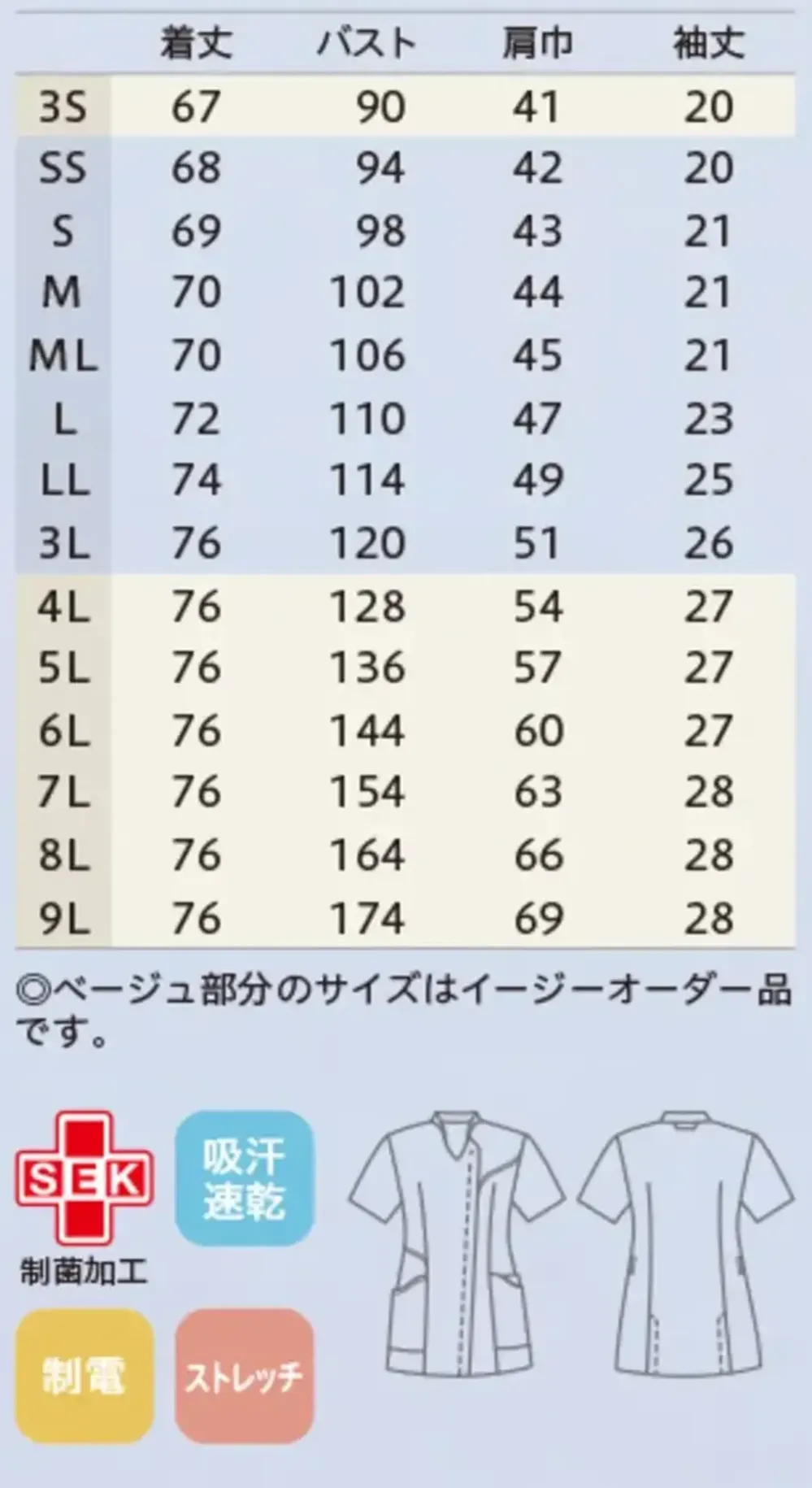 住商モンブラン RS003-1272 スクラブ（半袖） サイズ・スペック