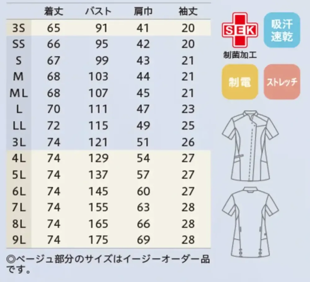 住商モンブラン RS004-7283 スクラブ（半袖） サイズ・スペック