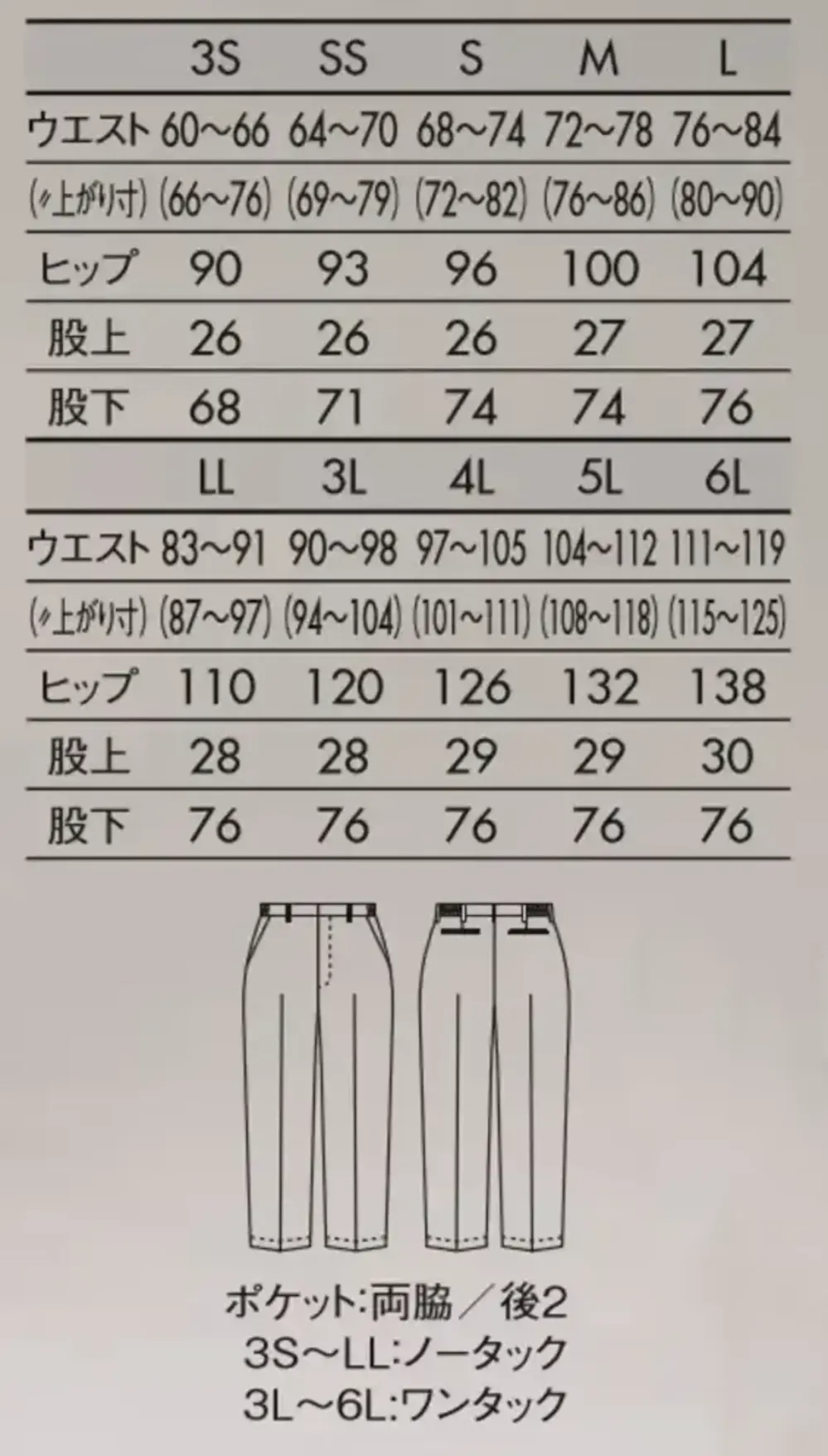 住商モンブラン SB002-92 パンツ（男女兼用） サイズ・スペック