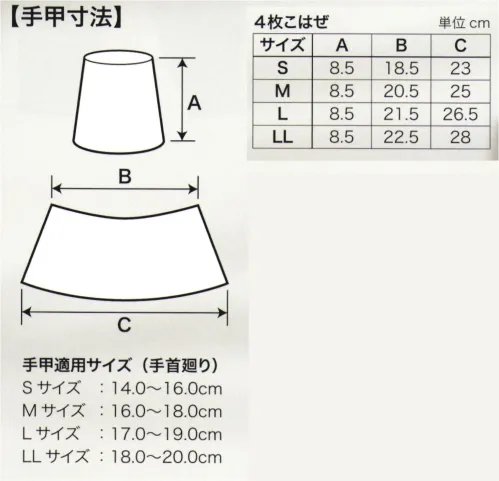 村上被服 014 デニム手甲（4枚こはぜ） デニム手甲こはぜ3種×4サイズから選べる サイズ／スペック