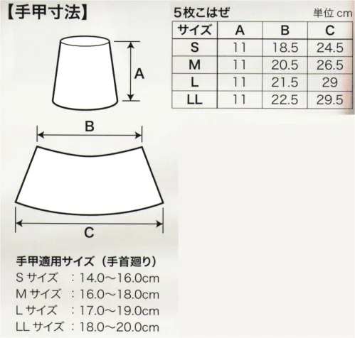 村上被服 015 デニム手甲（5枚こはぜ） デニム手甲こはぜ3種×4サイズから選べる サイズ／スペック