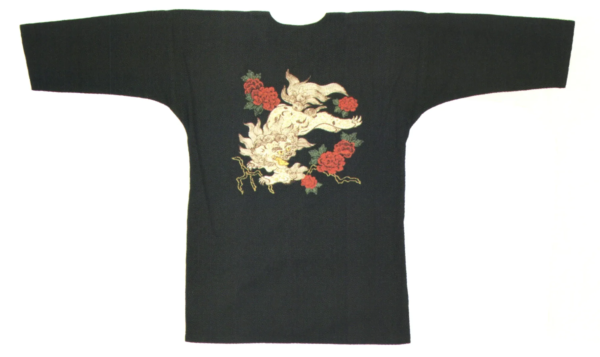 東京いろは SASHI-4 刺子刺繍 鯉口シャツ 唐獅子/黒