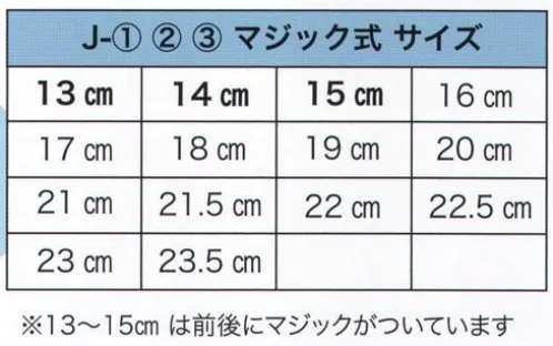 東京いろは J-2 子供ジョグ 祭地下足袋（紺マジック式） ※13～15センチは前後にマジックがついています。※この商品はご注文後のキャンセル、返品及び交換は出来ませんのでご注意下さい。※なお、この商品のお支払方法は、先振込（代金引換以外）にて承り、ご入金確認後の手配となります。 サイズ／スペック