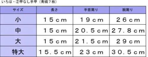 東京いろは TE-2 甲なし手甲（青縞7枚コハゼ） ※この商品はご注文後のキャンセル、返品及び交換は出来ませんのでご注意下さい。※なお、この商品のお支払方法は、先振込（代金引換以外）にて承り、ご入金確認後の手配となります。 サイズ／スペック