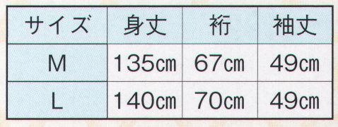 日本の歳時記 2750 男物長襦袢  サイズ表