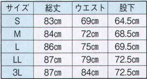 日本の歳時記 722 ストレッチ腹当長ズボン 前ファスナー付ではきやすい。腹当・足首部にマジックテープがついてしっかりホールド。お尻のラインが出にくい2重縫合わせ（女性にも最適）。 サイズ／スペック