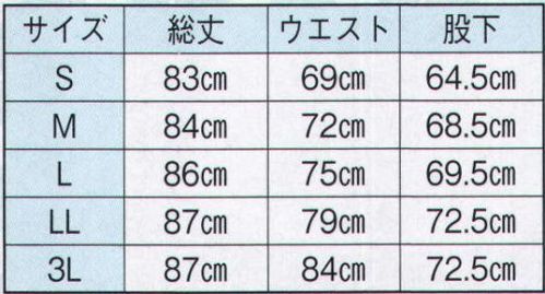 日本の歳時記 722 ストレッチ腹当長ズボン 前ファスナー付ではきやすい。腹当・足首部にマジックテープがついてしっかりホールド。お尻のラインが出にくい2重縫合わせ（女性にも最適）。 サイズ／スペック
