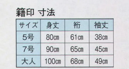 日本の歳時記 7704 仕立上り袴下着物 籍印 手古舞衣装（アヤ棒は別売となります） サイズ／スペック