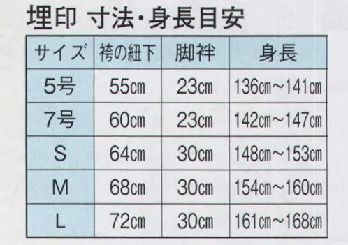 日本の歳時記 7711 たっつけ風袴 埋印 手古舞衣装 サイズ／スペック