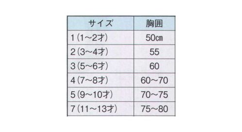 日本の歳時記 780-2 紺腹掛（子供用）  サイズ表
