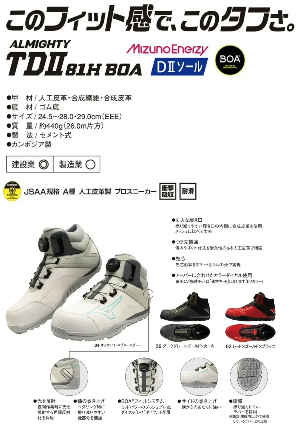 ミズノ F1GA2510 オールマイティ TDII 81H BOA サイズ・スペック