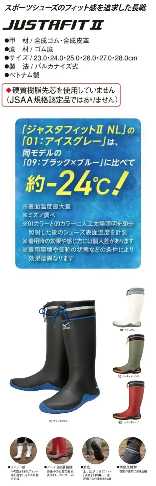 ミズノ F1GG2500 ジャスタフィットII NL サイズ／スペック