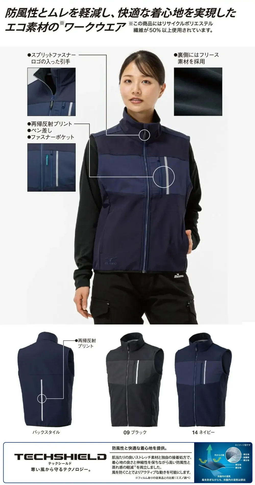 ミズノ F2JEB584 テックシールドベスト サイズ・スペック