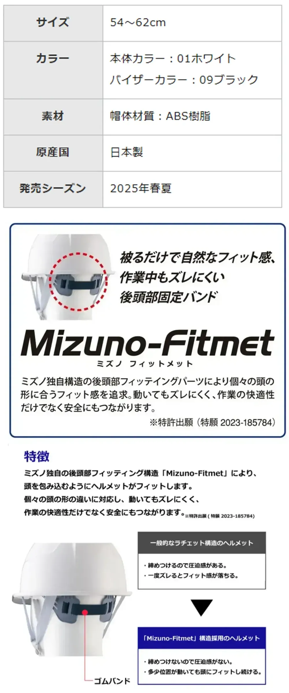 ミズノ F3JPHZ1E0109FLV 産業用ヘルメットFT01（スモークバイザー・墜落時保護用樹脂ライナー・通気孔）（受注生産） サイズ・スペック