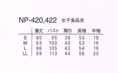 ナガイレーベン NP-420 女子食品衣長袖  サイズ表
