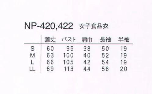 ナガイレーベン NP-422 女子食品衣半袖 三角巾は別売りです。 サイズ／スペック