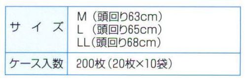 日本メディカルプロダクツ EL-480P エレクトネット帽（200枚入） ※製品天井部に使用している原料の製造中止に伴い、2021年9月より順次仕様変更現行品:レーヨン不織布変更品:レーヨン/ポリエステル不織布※日本メディカルプロダクツ(株)にて定める性能及び品質に関する基準に変更はございません。不電荷のパワーで毛髪を強力キャッチ！！数回洗濯可能な高耐久性タイプです。バンド付きで毛髪のはみ出し防止を強化バンドが汗止めになります天井がメッシュで通気性に優れています■ケース入り数200枚食品加工・精密機器・薬品工場などの清潔な職場環境をつくります。清浄空間を要求される作業空間で活躍します。通気性に優れ、ムレ感がありません。軽く着用感にも配慮しました。ゴム部分など伸縮性も工夫。帯電荷のパワーで毛髪を強力キャッチ。エレクトネットは極細繊維の不織布でつくられています。特殊な方法で帯電（エレクトレット）化した不織布の一本一本の繊維が常に電気分解を保持し周囲に電界を形成します。そのため、強力な吸着力を持ち、目に見えないミクロのホコリから抜け毛やフケなどを強力にキャッチします。※洗濯方法:キャップをより長持ちさせるコツとしまして、洗濯は手で軽く押し洗いして、手で絞らないようにしてください。洗濯機の場合は洗濯ネットに入れ、短時間弱い水流で洗い、脱水は脱水機を使用してください。数回の洗濯が可能です。交換の目安は2週間～1ヶ月です。※この商品はご注文後のキャンセル、返品及び交換は出来ませんのでご注意下さい。※なお、この商品のお支払方法は、先振込（代金引換以外）にて承り、ご入金確認後の手配となります。 サイズ／スペック