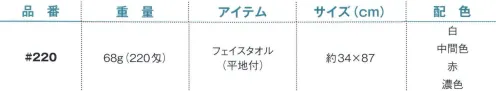 野村作 20604120-A 220匁ヨシトボーカラータオル#220 フェイスタオル(平地付)中間色(10枚入) 伝統の製法にこだわり、“綿”本来の吸水性を活かしたタオル。「日本のタオル産業発祥の地」として120年の歴史を持つ大阪泉州。タオルが織り上がった後に“晒し”の工程を行う、伝統の後晒(あとざらし)製法で仕上げられた泉州タオルは、ふんわりとやわらかく、吸水性に優れています。※この商品は220匁フェイスタオル(平地付)です。※10枚入りです。※この商品はご注文後のキャンセル、返品及び交換は出来ませんのでご注意下さい。※なお、この商品のお支払方法は、先振込（代金引換以外）にて承り、ご入金確認後の手配となります。 サイズ／スペック