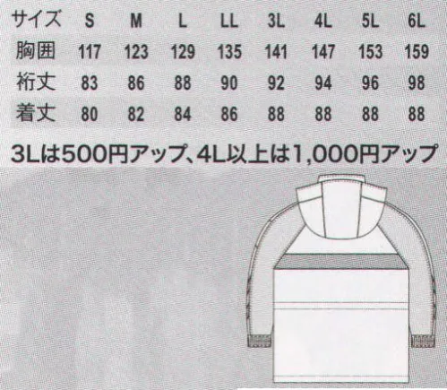 コーコス信岡 A-3276 防寒コート 次世代テイストのNEWワークウェア、「A-3170」シリーズの防寒。裏地に熱反射プリント、袖口裏フリース、衿裏ブロックフリース等、温かい機能満載。ヘルメットフード、W前立て、表面突起付属無し、反射等で幅広い業種に対応。●表生地/防風性の高いシャドードビーシェル。●裏生地/熱反射プリント素材を使用し、気温が低いときでも快適な暖かさ。【熱反射プリント】裏地にアルミ素材をプリントすることで、従来の防寒と比べ、軽量化を実現。また、体温を再反射することで、熱を循環させながら、衣類内部にとどめ、高い保温性をキープします。【重防寒でありながら軽量設計】防風、防寒の本格的な防寒仕様でありながら、軽量設計。長時間の着用でも、疲れにくく作業を快適にサポートします。 サイズ／スペック