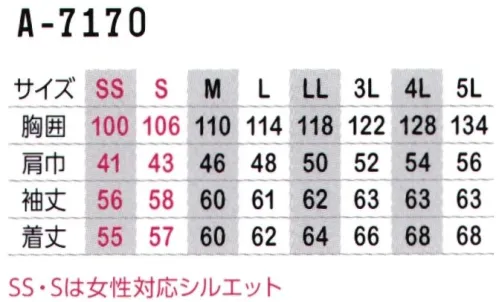 コーコス信岡 A-7170 ストレッチジャケット シャープな切り替え配色がもたらすスマートな見た目が持ち味。ストレッチ素材で動きもスムーズ、抜群の収納力はまさに「着るカバン」。機能も着こなしも兼ね備えたシリーズ。◎サイドベンツアジャスター腰帯を無くし、裾部分にアジャスターボタンを施すことでお腹のふくらみでフロントが閉まらない場合でも、ボタンを外せば腹回りに余裕が出来、閉めやすくなります。※素材の都合上、着用中の摩擦、汗や洗濯等で湿った状態での摩擦により、他の物に色移りすることがありますのでお取り扱いには十分ご注意ください。 サイズ／スペック