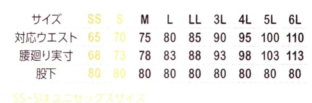 コーコス信岡 AE-9153_A エコ・ストレッチスラックス サイズ・スペック