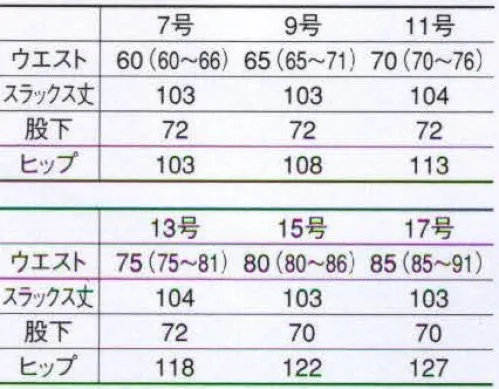 コーコス信岡 K-633 レディースツータックスラックス（脇シャーリング） 「KISTER PAIR」カラーリングが印象的。男女ペアコーディネートに対応。 サイズ／スペック