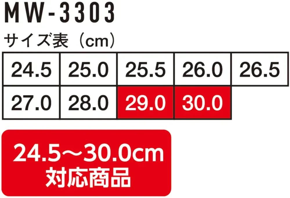 コーコス信岡 MW-3303 プロスニーカー&reg; サイズ・スペック