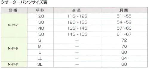 ナショナルハット N-947 スクール用クオーターパンツ  サイズ／スペック