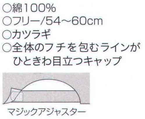 ナショナルハット N-625 サイドラウンドキャップ 全体のフチを包むラインがひときわ目立つキャップ。※「ベージュ」「白」「紺」は販売を終了致しました。 サイズ／スペック