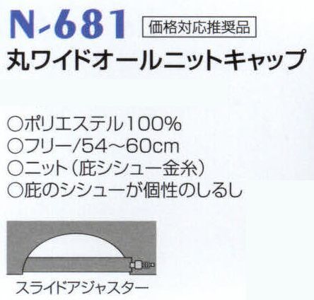 ナショナルハット N-681 丸ワイドオールニットキャップ 庇のシシューが個性のしるし。 サイズ／スペック