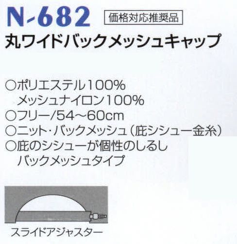ナショナルハット N-682 丸ワイドバックメッシュキャップ 庇のシシューが個性のしるし。 サイズ／スペック