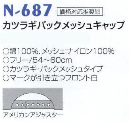 ナショナルハット N-687 カツラギバックメッシュキャップ  サイズ／スペック