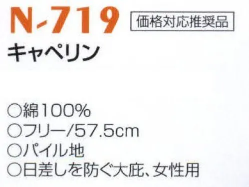 ナショナルハット N-719 キャぺリン 日差しを防ぐ大庇、女性用。 サイズ／スペック