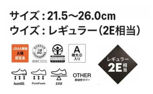 アシックス 1272A005 ウィンジョブ CP217 1272A005ウィンジョブ CP217軽量性・クッション性に優れたFLYTEFORMをミッドソールに採用し、女性の足にしっかりフィット。●JSAA規格A種認定品プロテクティブスニーカー規格。公益社団法人日本保安用品協会が定めた安全性や耐久性の基準を満たしている作業用靴です。●fuzeGELミッドソールとGELの材料設計技術を融合させたフォームタイプのGEL。GELをフォーム化したことで軽量化を実現しました。●FlyteForm軽量化に優れたクッションフォーム材。●SRB中敷足への負担を軽減するために、足のアーチを支えてかかとの内側への倒れ込みを抑える立体形状のSRB中敷を採用。取り外して洗濯も可能なので、清潔感を保ちます。●OTHER耐油性ラバー機械油などを扱う作業場で使用する作業用靴のアウターソールには、油で劣化しにくい耐油性ラバーを使用しています。●アッパーの親ゆび付け根部分に、やわらかく伸縮性のある素材を採用し、母趾への負担を軽減。●レギュラーウイズ（2E相当）で、かかと部分に厚みのあるアンクルスポンジを採用することで、女性の足へのフィット性を追求。●シューレースを締めることにより、シューズの内側に設けられたアーチサポート材とSRB中敷きが一緒に持ち上がり、足が内側に倒れ込むのを抑える。※この商品はご注文後のキャンセル、返品及び交換が出来ませんのでご注意くださいませ。なお、この商品のお支払方法は、先払いのみにて承り、ご入金確認後の手配となります。 サイズ／スペック