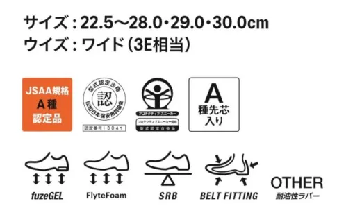 アシックス 1273A076 ウィンジョブ CP216 1273A076ウィンジョブ CP216足首のホールド性を高めたハイカットベルトタイプ。●JSAA規格A種認定品プロテクティブスニーカー規格。公益社団法人日本保安用品協会が定めた安全性や耐久性の基準を満たしている作業用靴です。●fuzeGELミッドソールとGELの材料設計技術を融合させたフォームタイプのGEL。GELをフォーム化したことで軽量化を実現しました。●FlyteForm軽量化に優れたクッションフォーム材。ミッドソールに軽量性・クッション性に優れたFlyteFormを採用。●BELT FITTINGフィット性に優れ、脱ぎ履き便利なアジャスターベルトを採用することにより、足とシューズのズレを抑えます。●SRB中敷足への負担を軽減するために、足のアーチを支えてかかとの内側への倒れ込みを抑える立体形状のSRB中敷を採用。取り外して洗濯も可能なので、清潔感を保ちます。●OTHER耐油性ラバー機械油などを扱う作業場で使用する作業用靴のアウターソールには、油で劣化しにくい耐油性ラバーを使用しています。★ローカットタイプもございます。（1273A079 ウィンジョブCP215）※この商品はご注文後のキャンセル、返品及び交換が出来ませんのでご注意くださいませ。なお、この商品のお支払方法は、先払いのみにて承り、ご入金確認後の手配となります。 サイズ／スペック