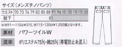 大川被服 00275 ノータックチノパンツ（メンズ）（KS-275） KANSAI 山本寛斎袖を通した瞬間から誰もが笑顔になれる高感度なデザインと肩の凝らない自然体の着心地で頑張る力をくれるKANSAIマジック。それは仕事をするのが思わず楽しくなる理想のウェアたち。カジュアルだけどキリリとした信頼感あふれる好印象を演出します。パンツは汚れに強く、ペアにおすすめ。 サイズ／スペック