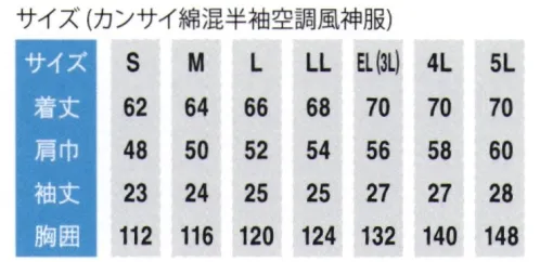 大川被服 01004 カンサイ綿混半袖空調風神服（ファン・バッテリー別売）（K1004） Kansai 空調風神服®※この商品は、ご注文後のキャンセル・返品・交換ができませんので、ご注意下さいませ。※なお、この商品のお支払方法は、先振込（代金引換以外）にて承り、ご入金確認後の手配となります。【この商品単体ではご利用になれません。初回ご購入時には、別売りのファン（RD9110H）・バッテリー（RD9190J）をあわせてご購入下さいませ。】 サイズ／スペック