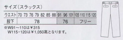 大川被服 07175 スラックス（07175） 人気素材に高機能を装備してトップセールス3の記録を更新中！内膝部分にプリーツを採用。腰の上下運動や膝の曲げ伸ばし運動が驚くほどスムーズ！ サイズ／スペック