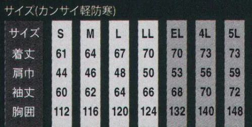 大川被服 07210 反射防寒ブルゾン（K7210） スタイリッシュな左右非対称デザイン。歴代のカンサイ商品にコーディネート可能。左右対称=安心感とするならば、左右非対称=違和感になります。あえて違和感を取り上げて服を作ったのはユニフォームにインパクトを与えるためです。非日常のユニフォームはお客様からの注目を集める事でしょう。人気の色目はTPOを選ばない絶妙な調整をしております。山本寛斎デザインの服は遊び心満点です。太陽光吸収型保温素材 SOLARSENSOR® ソーラーセンサー® SL1100東レ「ソーラーセンサー®」は繊維の中に練り込まれた炭素系粒子が太陽光を効率よく吸収し熱エネルギーに変換する画期的保温素材です。軽量スリムデザイン サイズ／スペック