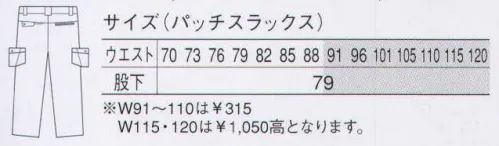 大川被服 18006 カーゴパンツ（D1-18006） 爽やかに動きやすさを満喫する。立体感のある校倉造り構造で肌と生地の接触が少ないのでサラッとした着心地。校倉造り構造により、通気性がよく、熱がこもらない（TCウエザーに比べ通気性は約三倍）。しわになりにくく、優れた寸法安定性。 ※この素材はグッドデザイン賞受賞商品です。 サイズ／スペック